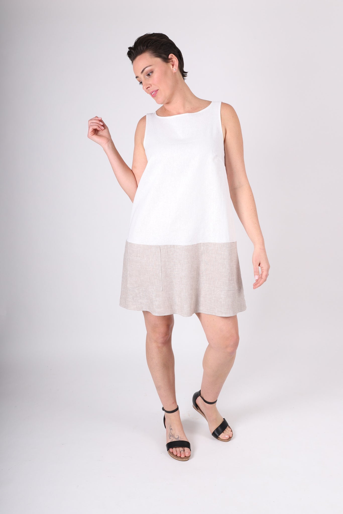 Shirley Linen Dress | White/Flax