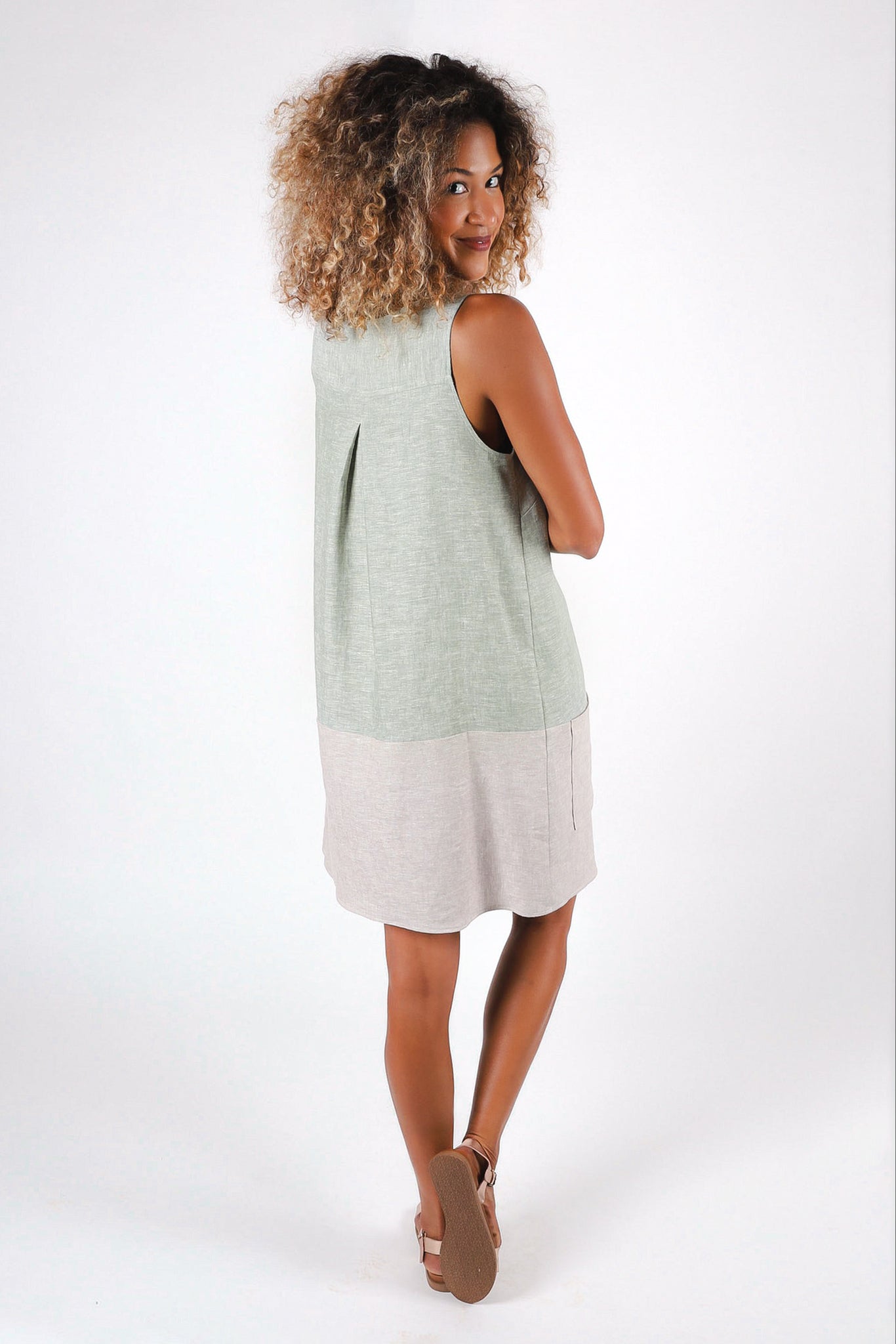 Shirley Linen Dress | Sage/Flax