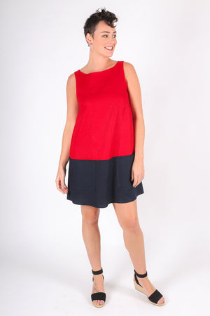 Shirley Linen Dress | Red/Navy