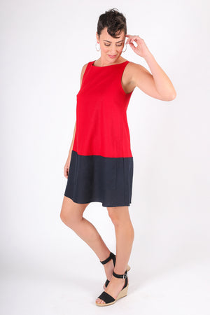 Shirley Linen Dress | Red/Navy