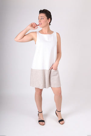 Shirley Linen Dress | White/Flax