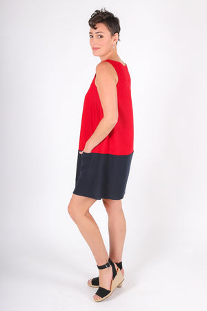 Shirley Linen Dress | Red/Navy
