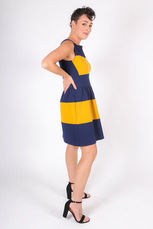 Marianne Fit and Flare Dress | Navy/Ochre