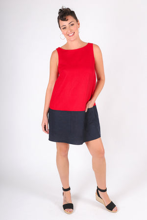 Shirley Linen Dress | Red/Navy
