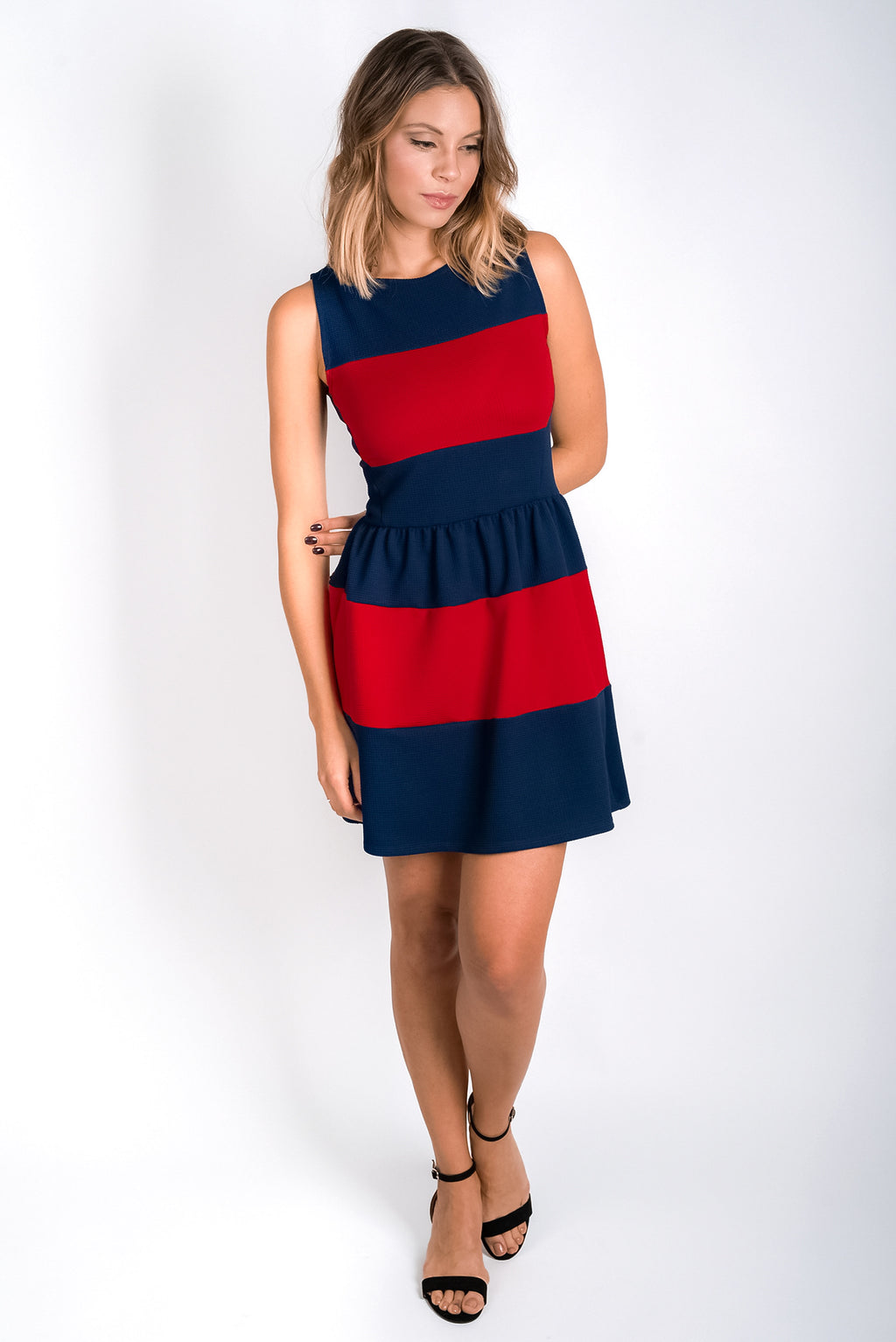 Marianne Fit and Flare Dress | Navy/Red