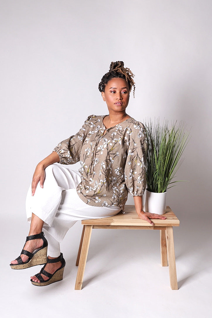 Poet Shirt | Taupe Floral