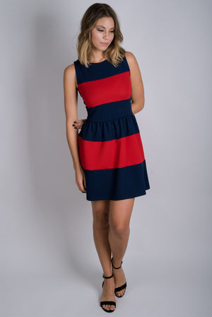 Marianne Fit and Flare Dress | Navy/Red