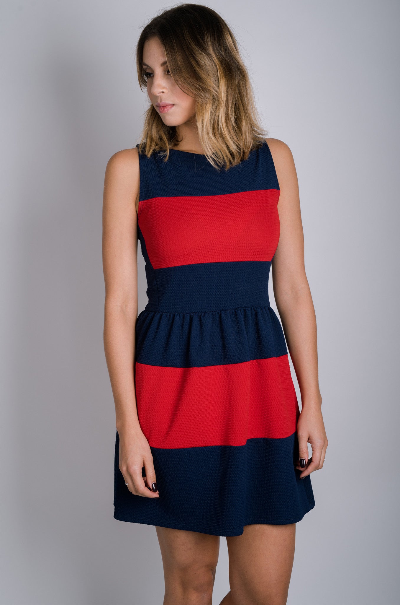 Marianne Fit and Flare Dress | Navy/Red