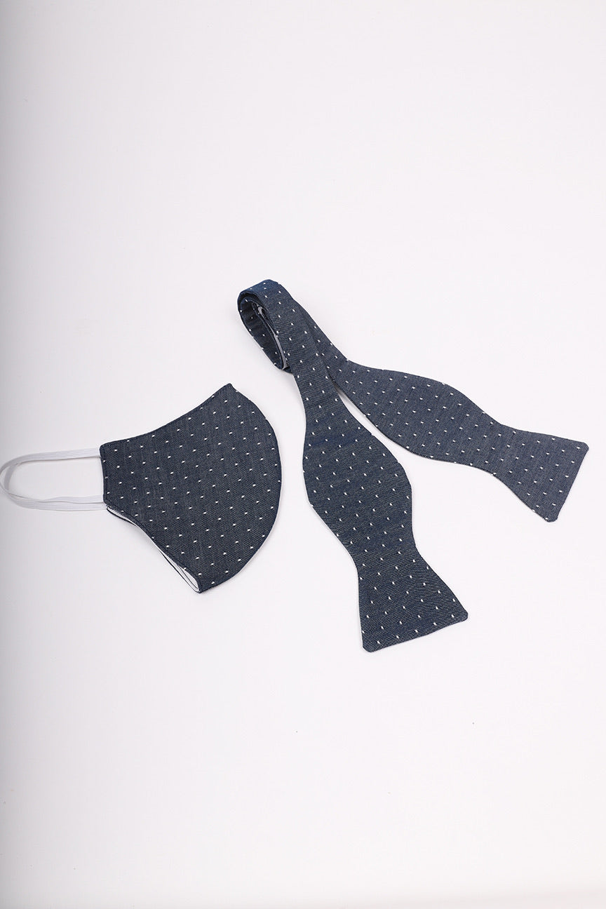 Murphy Bow-tie | Navy Jacquard Dot | Matching Mask Option