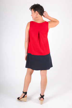 Shirley Linen Dress | Red/Navy