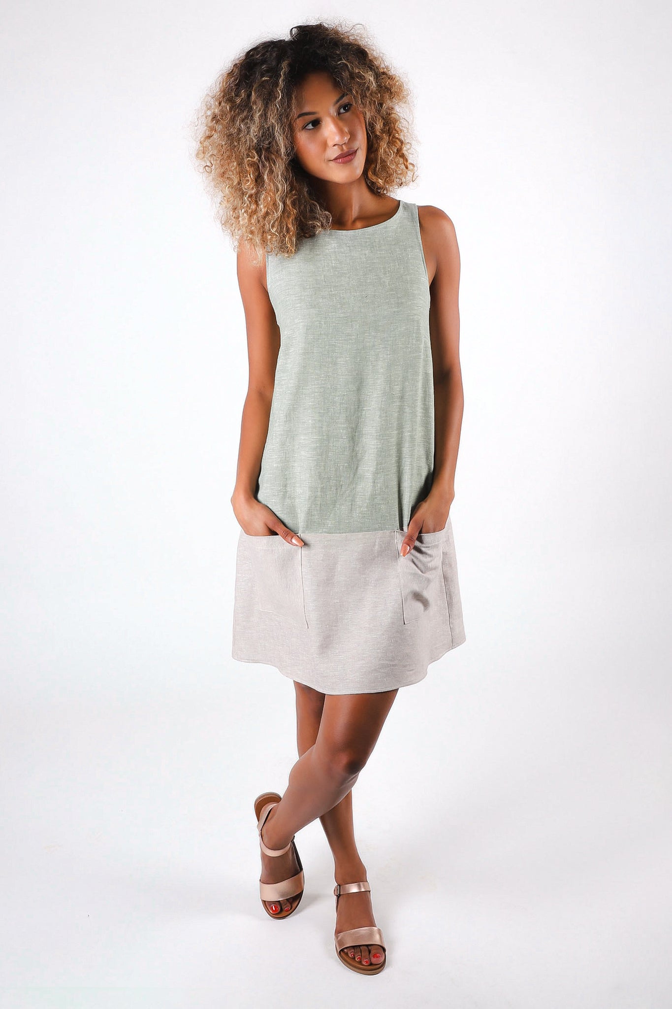 Shirley Linen Dress | Sage/Flax