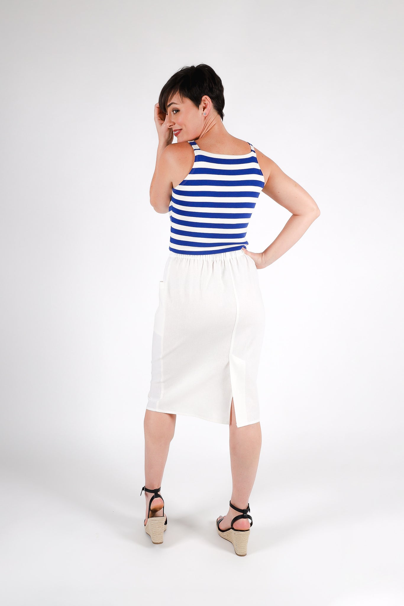 Maisie Square Neck Top | Cobalt Stripe