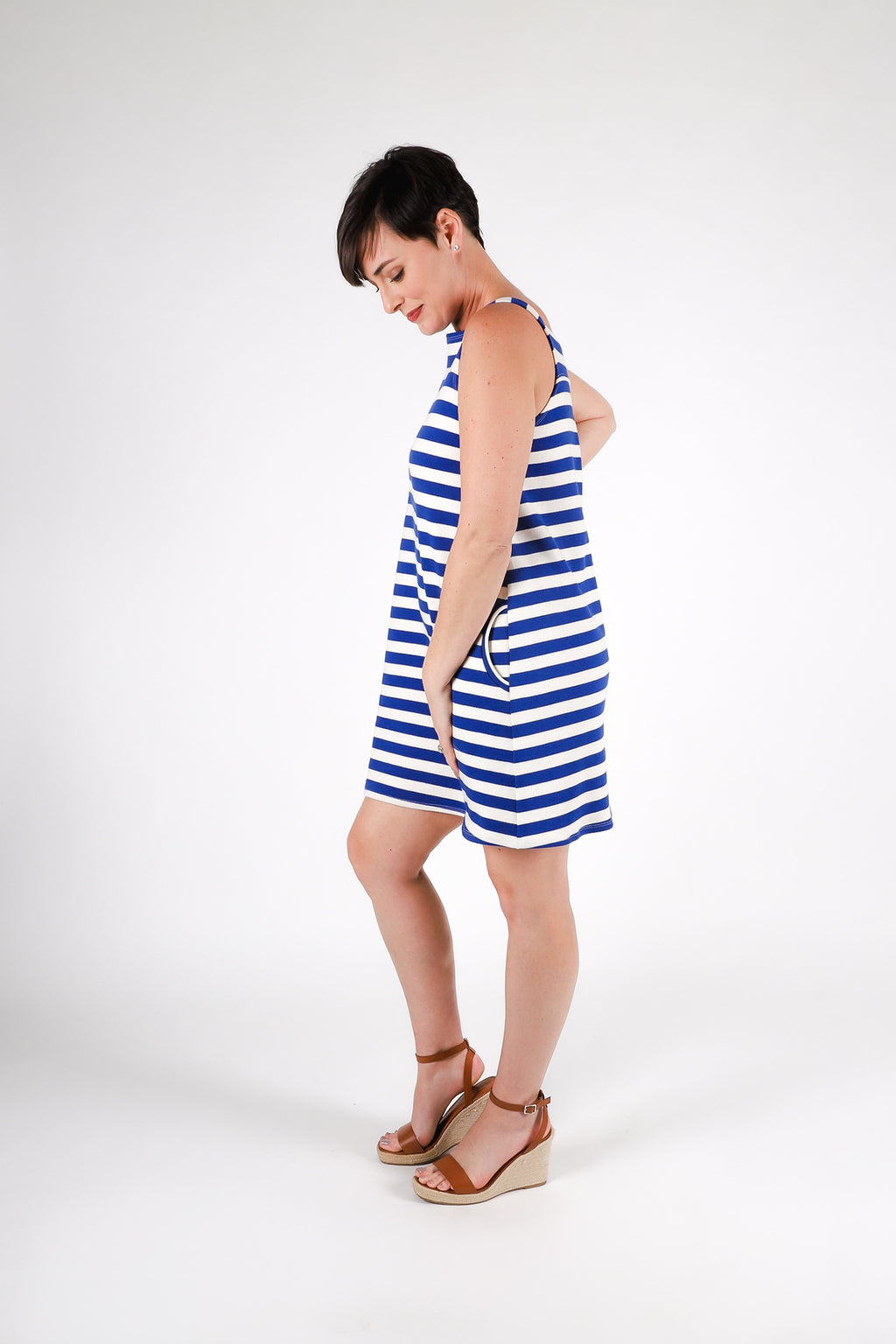 Sadie Square Neck Dress | Cobalt Stripe