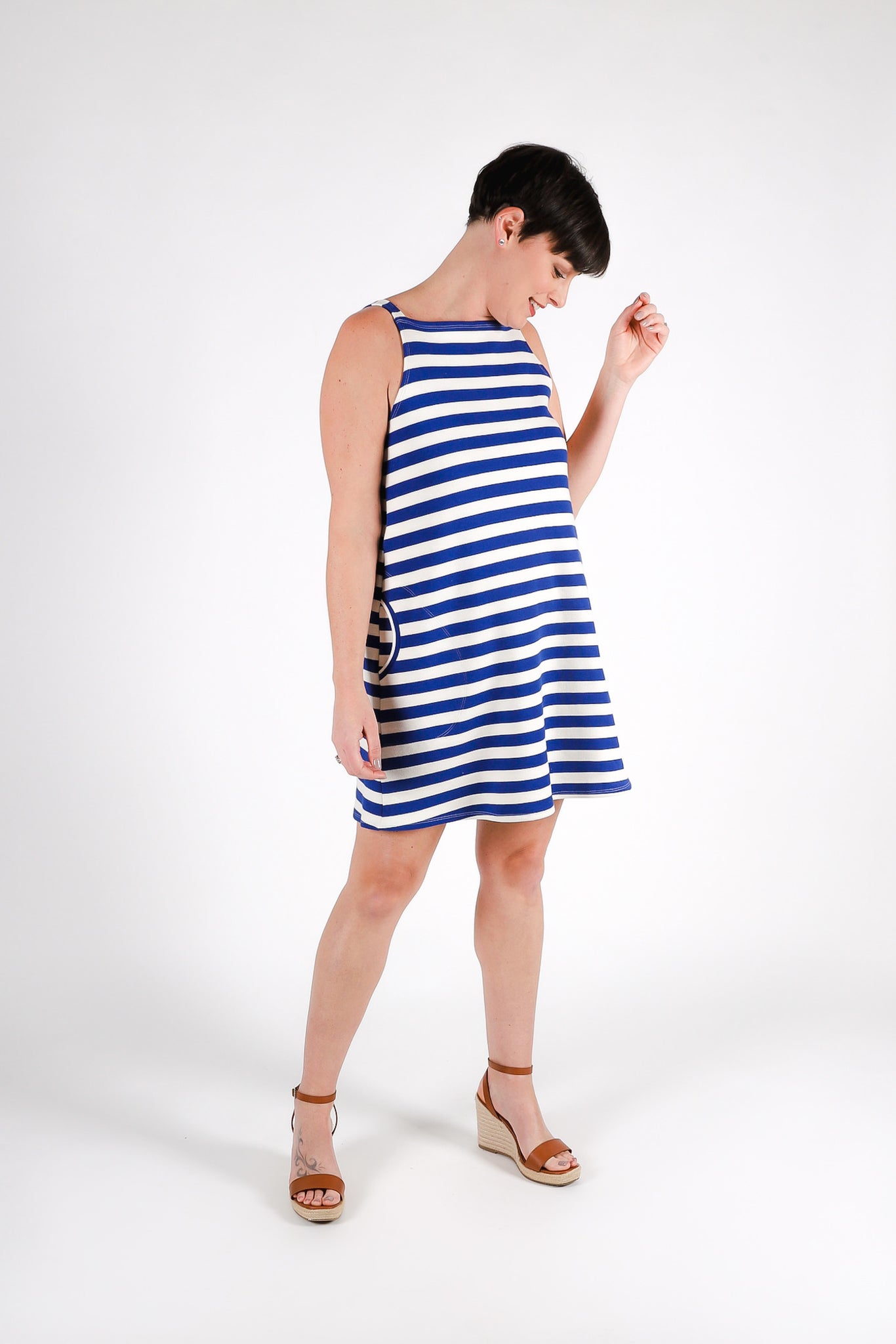 Sadie Square Neck Dress | Cobalt Stripe