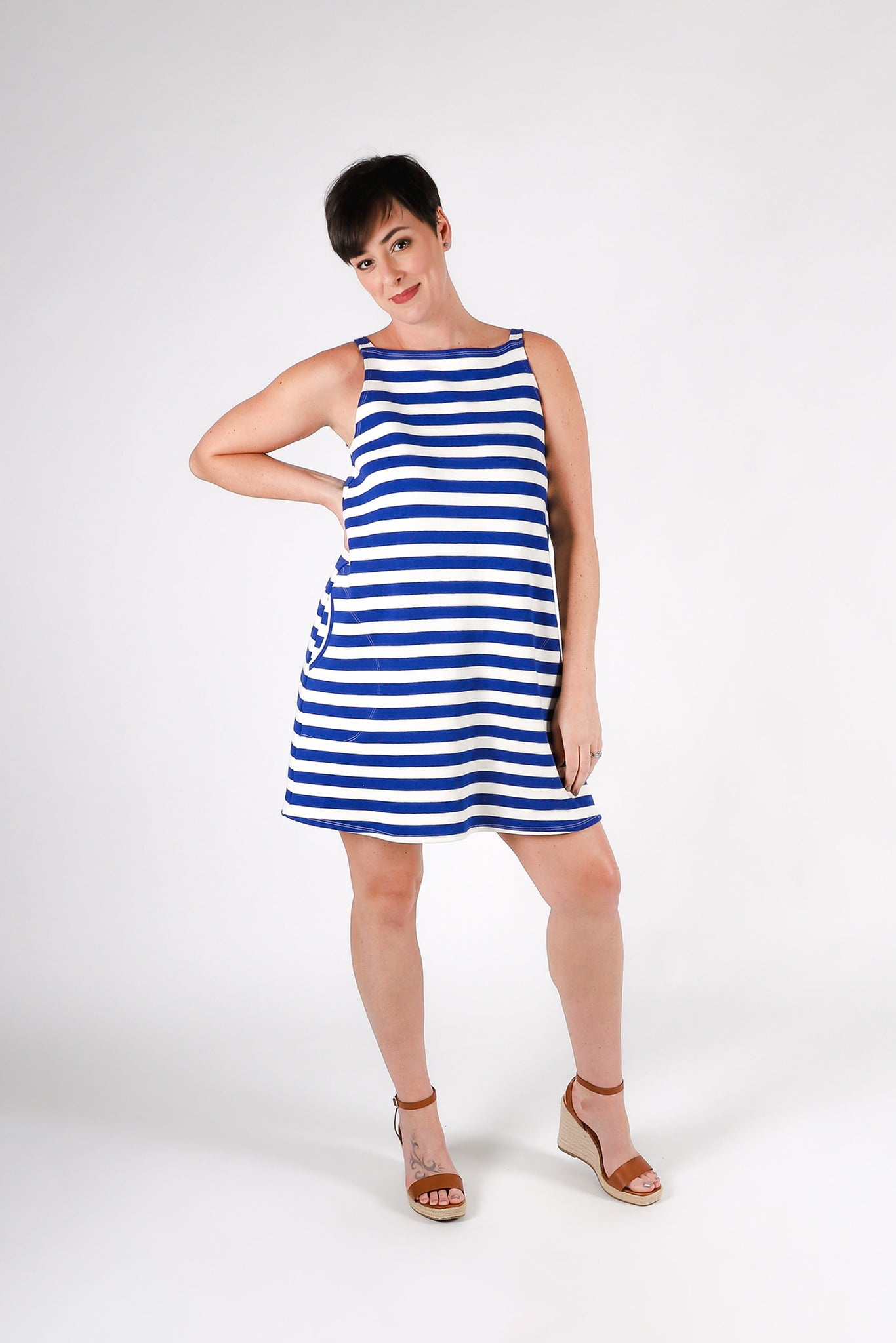Sadie Square Neck Dress | Cobalt Stripe